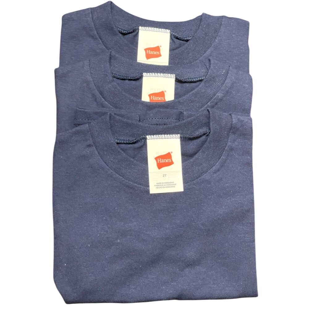 NWOT Hanes Comfort Soft Toddler Crewneck Boy's 2T T-Shirt 3-Pack Navy Blue